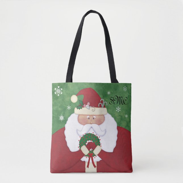Bolsa Tote Monograma de Papais noeis da véspera de Natal (Frente)