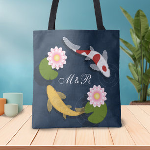 Bolsa Tote Monograma de Peixes Koi Japonês Inicial