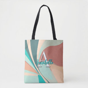Bolsa Tote Monograma de Pêssego Moderno de abstrato Retro
