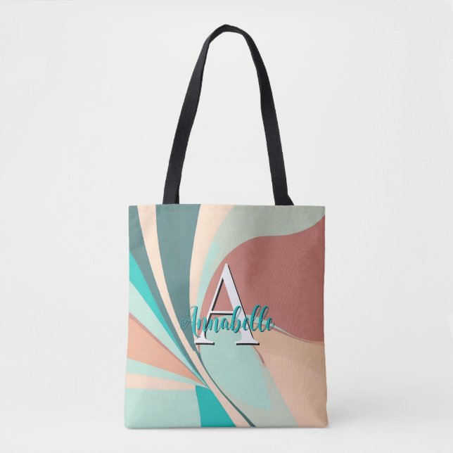 Bolsa Tote Monograma de Pêssego Moderno de abstrato Retro (Frente)