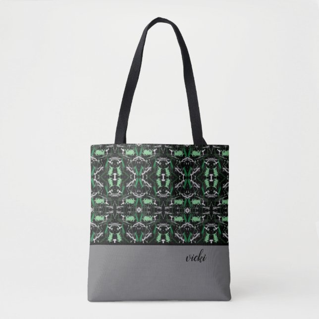 Bolsa Tote Monograma de pintura verde e Cinza (Frente)