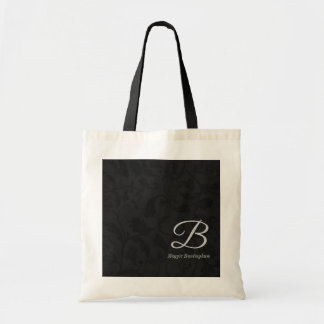 Bolsa Tote Monograma de prata no Damasco preto