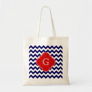 Bolsa Tote Monograma de Quatrefoil Vermelho ZigZag Chevron Br
