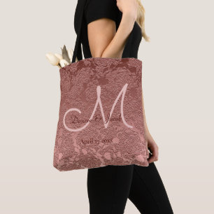 Bolsa Tote Monograma de Recepção de Casamento Elegante Rosa