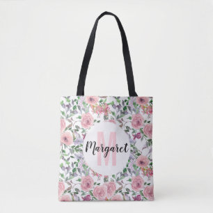 Bolsa Tote Monograma de Rosa Floral Floral de Pastel Cor de L