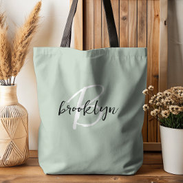 Bolsa Tote Monograma de Script Branco Verde Preto da Trendy S