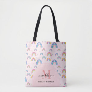 Bolsa Tote Monograma de Script do Coração do Arco-Íris Crític