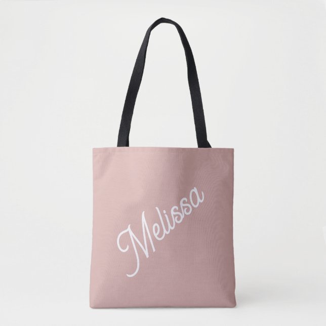 Bolsa Tote Monograma de script preto, rosa-pinto-pinto modern (Frente)
