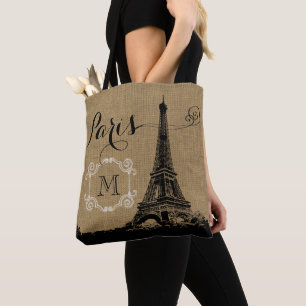 Bolsa Tote Monograma de serapilheira de Tan da torre Eiffel
