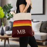 Bolsa Tote Monograma de Stripes Retro<br><div class="desc">Banheira de Tota Monograma Retro Stripes. Crie seu próprio saco personalizado com iniciais de nome personalizado</div>