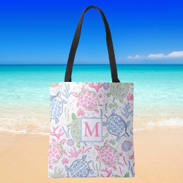 Bolsa Tote Monograma de Tartarugas Marinhas em Aquarela / Cos
