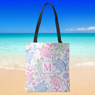 Bolsa Tote Monograma de Tartarugas Marinhas em Aquarela / Cos