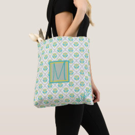 Bolsa Tote Monograma de Tendência de Cinzas Aqua e Chartreuse