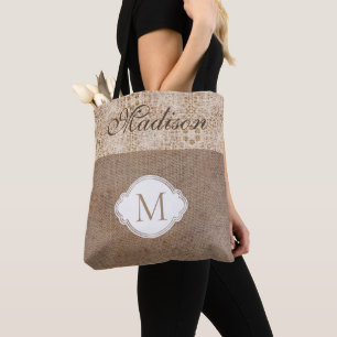 Bolsa Tote Monograma de Tendência Rústica Moderna de Lace Bur