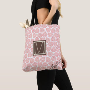 Bolsa Tote Monograma de tendências naturais de folha cor-de-r