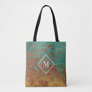 Bolsa Tote Monograma de Textura Metálica de Turquesa de Cobr