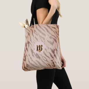 Bolsa Tote Monograma de Tigre Feminino Padrão de Animal Rosa