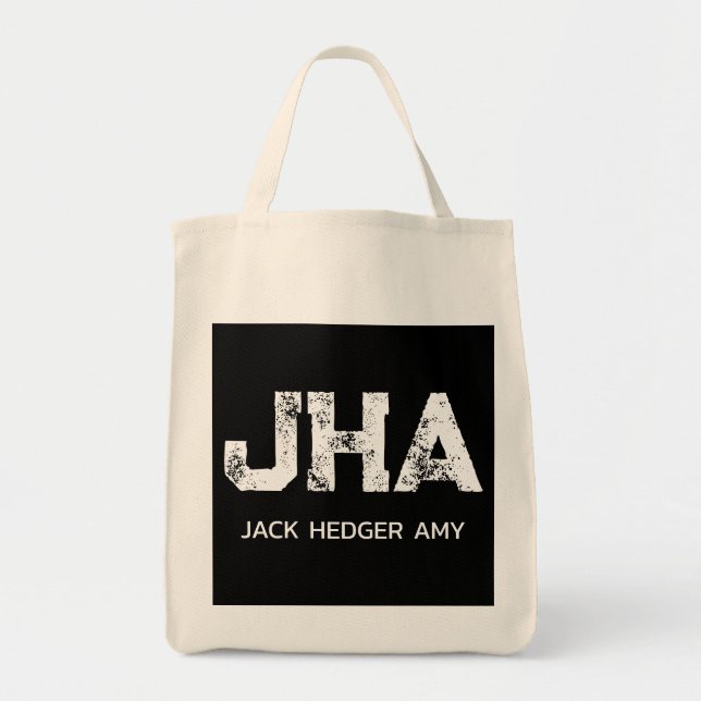 BOLSA TOTE MONOGRAMA DE TRÊS LETRAS BRANCO NOME PRETO NATURAL (Frente)