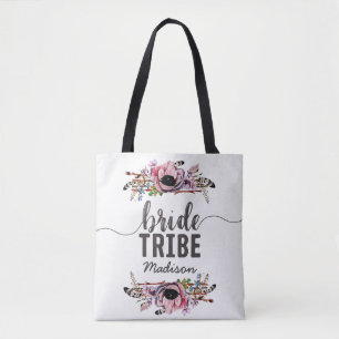 Bolsa Tote Monograma de Tribo Floral Cor-de-rosa-Blush Boho C
