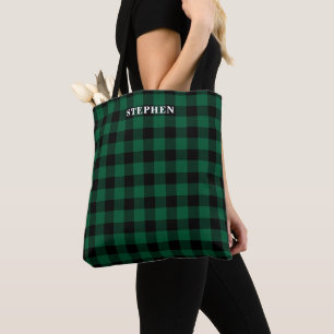 Bolsa Tote Monograma de Xadrez de Buffalo Verde Preto