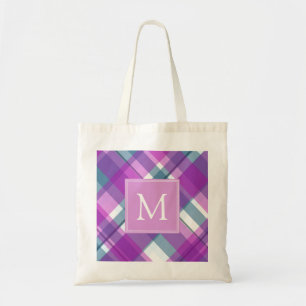 Bolsa Tote Monograma de Xadrez Roxo-Claro