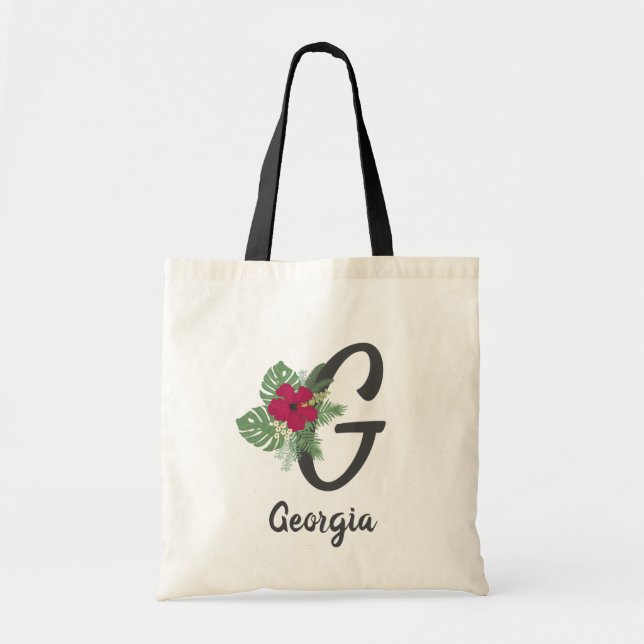 Bolsa Tote Monograma do buquê tropical floral "G" (Frente)