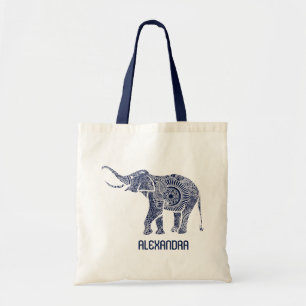 Bolsa Tote Monograma do elefante giratório do Ornamentado azu
