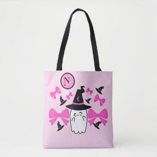 Bolsa Tote Monograma do Fantasma Testemunha de Halloween Rosa