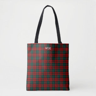 Bolsa Tote Monograma do Kerr Tartan Vermelho e Floresta Verde