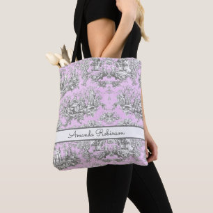 Bolsa Tote Monograma do lago floral, cor-de-rosa, de jouy
