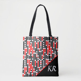 Bolsa Tote Monograma do padrão Abstrato preto de arte retrô
