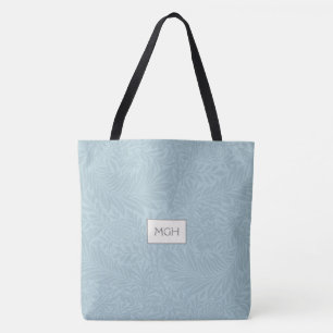 Bolsa Tote Monograma do Padrão Botânico Floral Azul Vintage