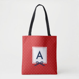 Bolsa Tote Monograma do padrão de Bolinhas vermelho da fita