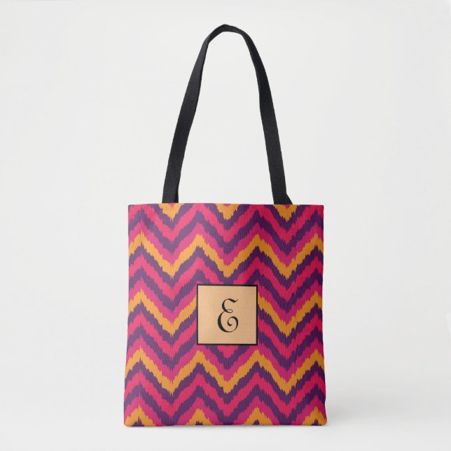 Bolsa Tote Monograma do padrão de cor Zigzag brilhante (Frente)