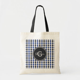 Bolsa Tote monograma do padrão gingham preto-e-colchic preppy