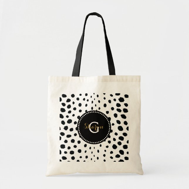 Bolsa Tote Monograma do padrão-impressão do chic black cheeta (Frente)
