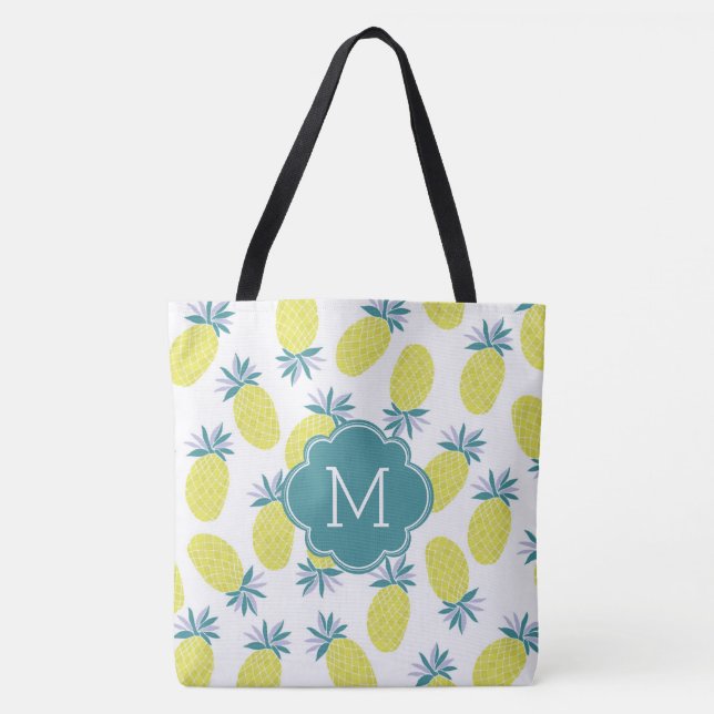 Bolsa Tote Monograma do padrão Trendy Pineanases (Frente)