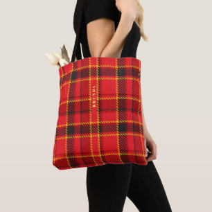 Bolsa Tote Monograma do padrão xadrez vermelho preto e amare