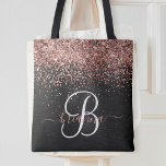 Bolsa Tote Monograma do Sparkle preto com brilho Dourado com<br><div class="desc">Personalize facilmente esta moda elegante de madeira design com brilho bonito de ouro rosa em um fundo metálico escovado preto.</div>