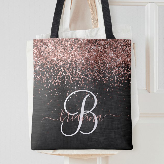 Bolsa Tote Monograma do Sparkle preto com brilho Dourado com  (Criador carregado)