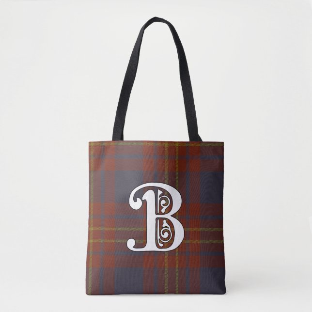 Bolsa Tote Monograma do Tartan do clã do mordomo (Frente)