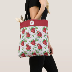 Bolsa Tote Monograma do teste padrão da morango do verão de