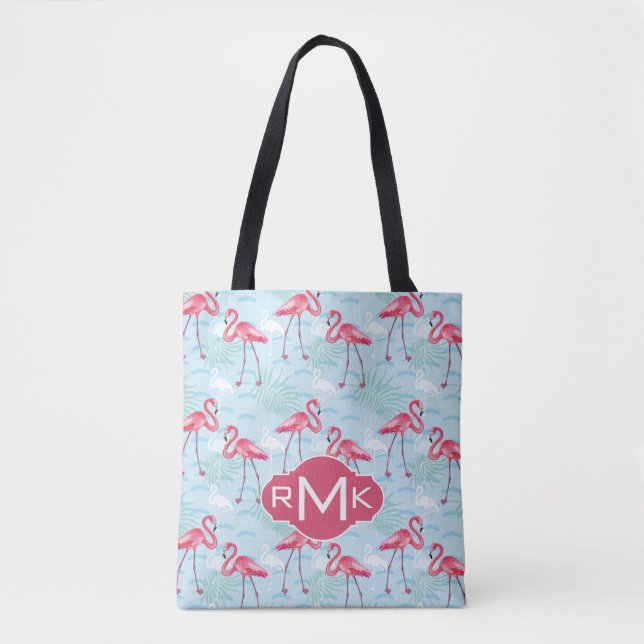 Bolsa Tote Monograma do teste padrão | do flamingo (Frente)