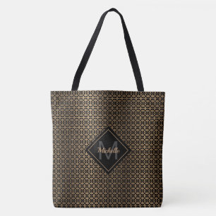 Bolsa Tote Monograma Dourada em Treliça