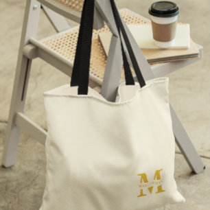 Bolsa Tote Monograma Dourado de bege neutro