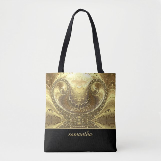 Bolsa Tote Monograma Dourado e Preto (Frente)