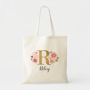 Bolsa Tote Monograma Dourado - Letra "R" Floral