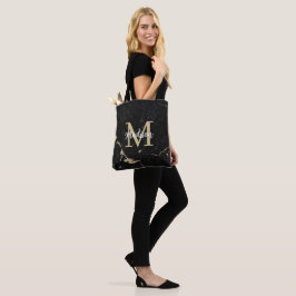Bolsa Tote Monograma Dourado Mármore Negro Moderno