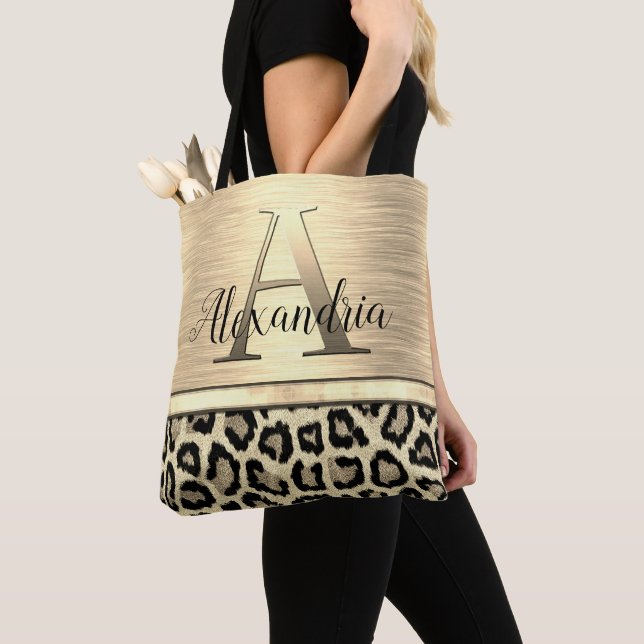 Bolsa Tote Monograma Dourado Shimmery Leopard (Close Up)