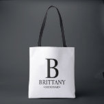 Bolsa Tote Monograma e nome da Elegante Personalizada Bridesm<br><div class="desc">Donativos Personalizados Elegantes de Bridesmaid que apresentam monograma,  nome e título personalizados da bridesmaid no estilo clássico da fonte serif. Também perfeito para madrinha de casamento,  florista,  mãe da noiva e muito mais.</div>